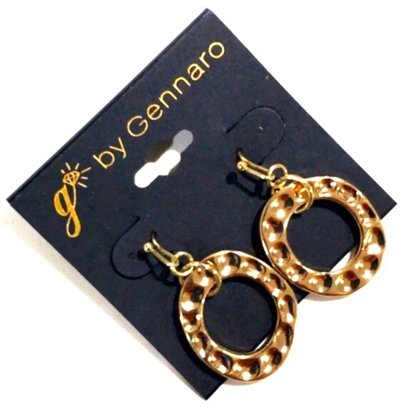 G by Gennaro Gold-Tone Textured Hoop Drop Earrings - Women's Fashion Jewelry - Picture 3 of 9